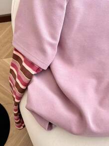 Resyla 女士二合一条纹长袖圆领T恤 - 粉色 - 查看 3