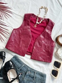 Soleia Blusa informal de unicolor con bordado de PU, para fiesta - Burdeos - Ver 4