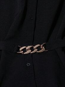 SHEIN CURVE+ 优雅休闲日常金属装饰蝴蝶结后背带大码女式衬衫 - 黑色 - 查看 5