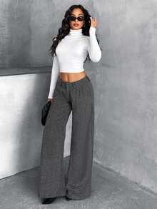 SHEIN Cottnline 女式多色条纹羊毛宽松优雅阔腿西装裤 - 彩色 - 查看 6