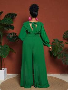 Maweii Geraffter Volant Taille Plissee Langarm Jumpsuit