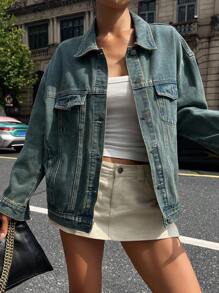 DAZY 复古水洗短款牛仔外套 长袖女款 - 中等水洗藍 - 查看 4
