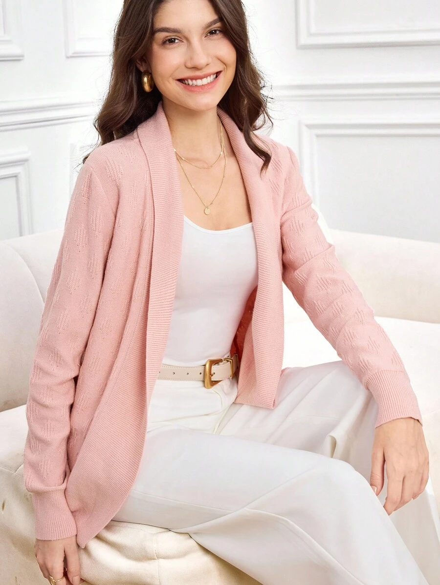 Miaspire 女士休闲日常荷叶边开衫 - 粉色 - 查看 1