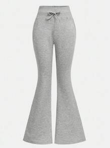 Girlism Teen Girls Light Grey Polyester Flare Leg Sweatpants For Casual Everyday Wear/Back To School,Fall,Winter/Y2k,Halloween Flare Pants Flared Sweatpants Bell Bottom Pants Wide Leg Sweatpants Girls Sweatpants - Light Grey - View 5