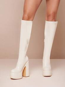 SHUZIA 女士时尚流畅设计及膝靴 - 白色 - 查看 4