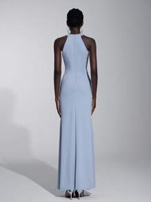 Elitara Women's Exaggerated Ruffles & Mermaid Hem Dress With Front Slit, Ideal For Formal Evening Occasions (Heavy Style) Elegant Prom Wedding Guest Gown, For Graduation, Dinner Party Dress - Baby Blue - View 3