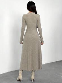 Feyla 女士优雅纯色中长通勤连衣裙 - 灰色 - 查看 4