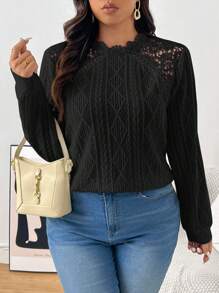 SHEIN Frenchy Áo thun nữ tay dài đơn giản, thời trang, đa năng, cỡ lớn, mặc hàng ngày - màu đen - Xem 2