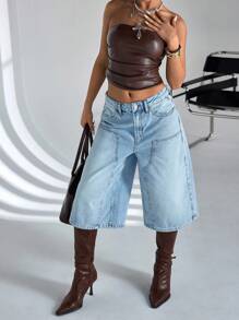 CasuGlow Cowgirl Outfit Women's Low Waist Y2K Pockets Wide Leg Loose Bermuda Denim Shorts Rave Outfits Women Summer Clothing - Blue - View 7