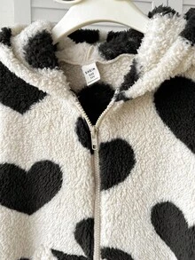 SHEIN Serisse Kids Kurtka z polaru dla dziewczynek w kształcie serca, z kapturem i zamkiem błyskawicznym, idealna na jesień/zimę, idealna na zewnątrz i do szkoły