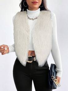 Firerie Women's Solid Color Sleeveless Faux Fur Jacket Autumn Winter Clothes For Women - Beige - View 2