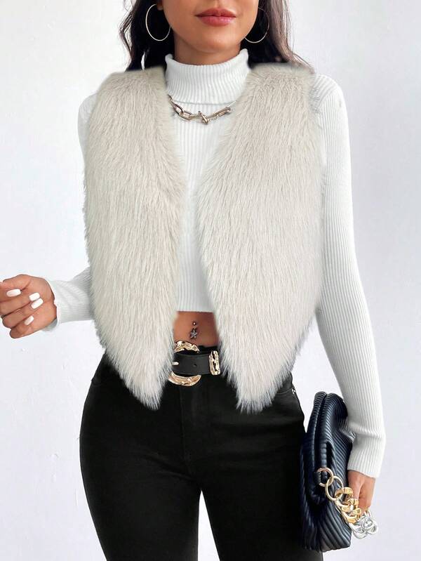 Firerie 女式纯色无袖仿皮草夹克秋冬女装