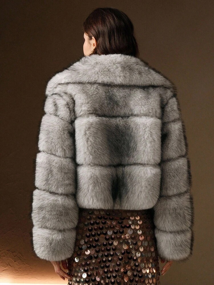 Women's Autumn/Winter Stylish Short Chunky Patchwork Fluffy Faux Fur Coat, Elegant For Going Out, Formal Occasions, Party, Chic, New Year