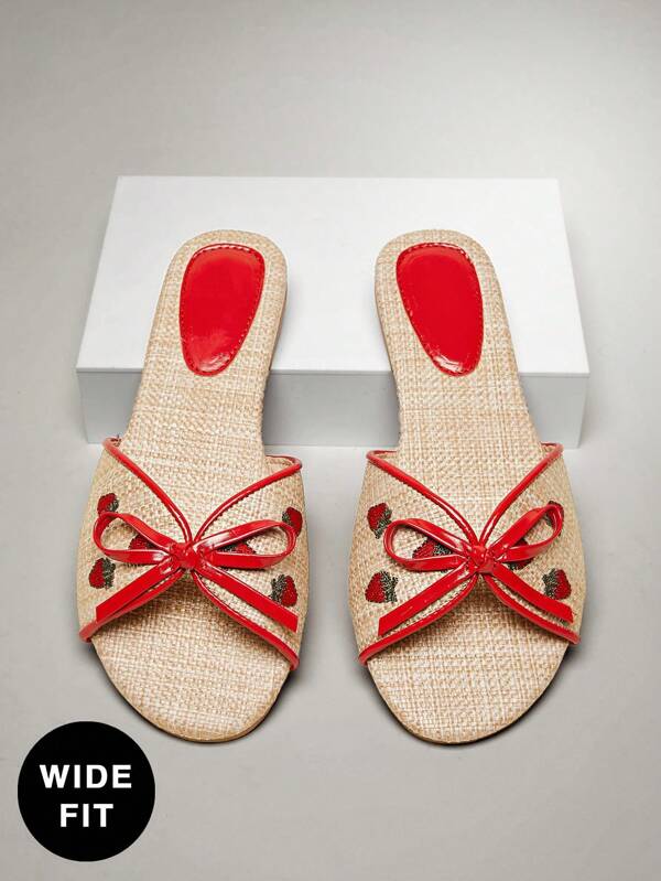 SHUZIA Sandalias casuales de verano de cuento de hadas soñadoras con lazo, estampado floral, punta abierta y ajuste ancho para mujer, hechas de rafia y PU natural