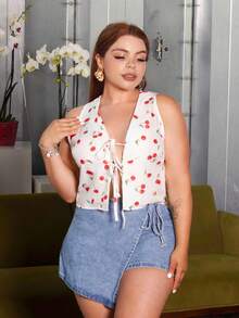 Lupita Cardoza 樱桃印花系带休闲度假女式衬衫 - 白色 - 查看 5