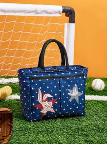 LOONEY TUNES X SHEIN Fashionable Cute Cartoon Rabbit & Duck Print Insulated Lunch Bag - Navy Blue - View 1