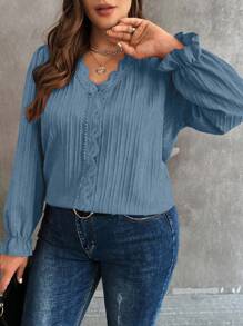 Plus Size Women's Solid Color Minimalist Long Sleeve Blouse - Dusty Blue - View 3