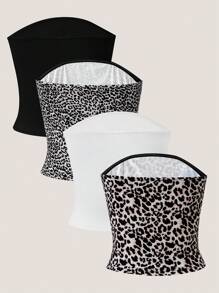 4pcs/Set Teen Girl Casual Leopard & Floral Print Camisole Tops, Versatile Layering Pieces - Multicolor - View 2