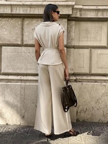 Aloruh 杏色女士休闲腰带，秋冬女士西装套装 - 杏色 - 查看 3