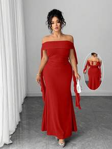 Elenzga Đầm thanh lịch thiết kế ruy băng cỡ lớn - Đỏ - Xem 1