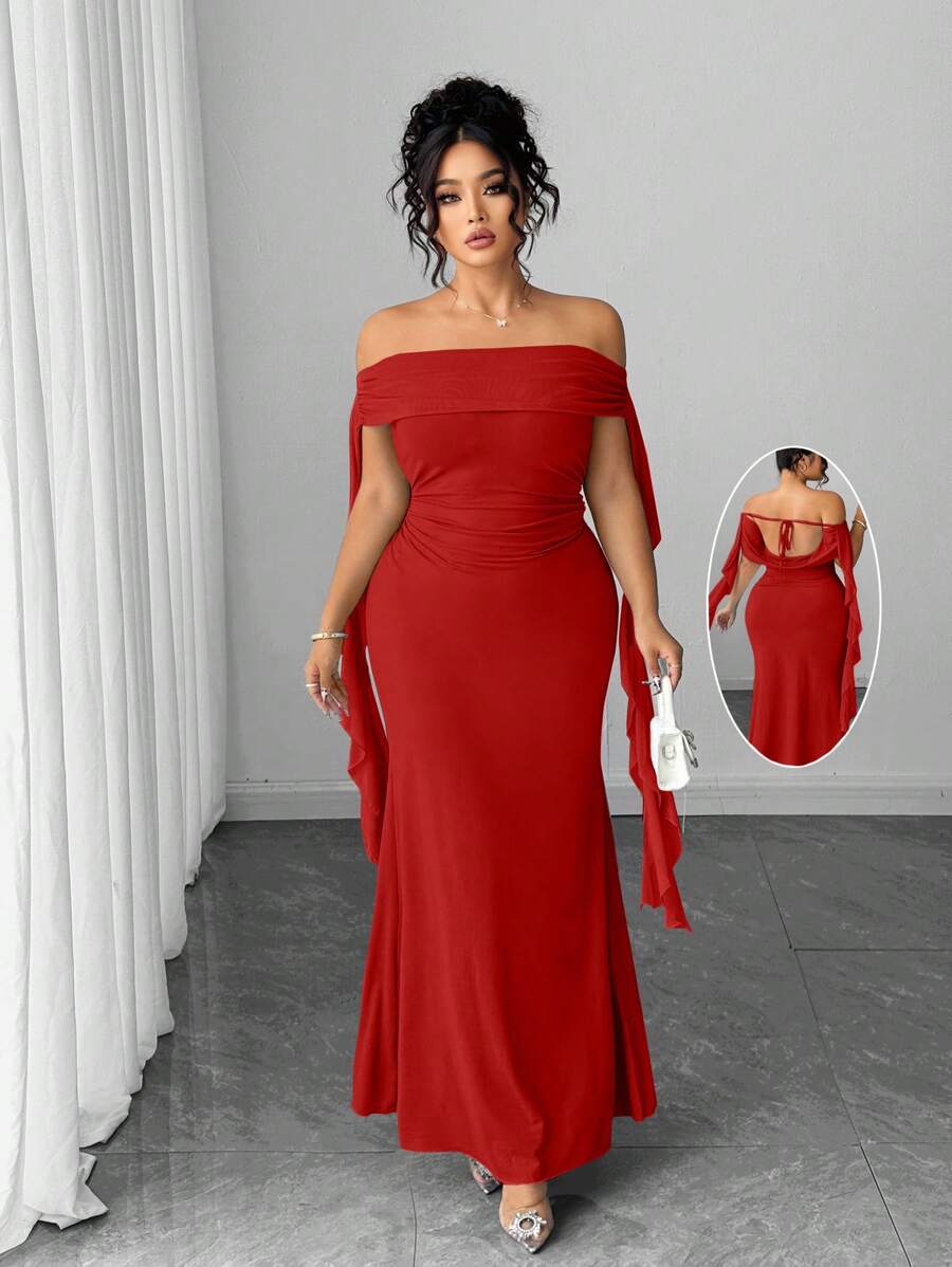 Elenzga Đầm thanh lịch thiết kế ruy băng cỡ lớn - Đỏ - Xem 1