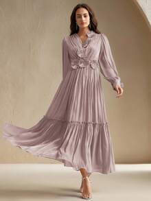 Anewsta Women's Long Floral Decor Elegant Casual Dress - Dusty Pink - View 3