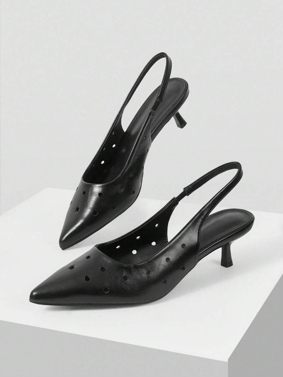 Mnmlis Zapatos de tacón alto con punta elegante para mujer - Negro - Ver 1