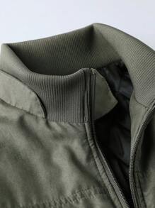 Manfinity Homme 男士休闲商务简约保暖长袖拉链冬季外套，秋季 - 軍綠色 - 查看 3