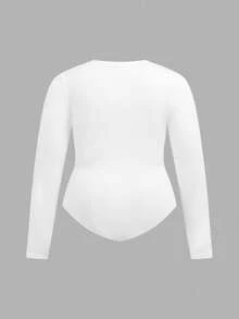 SHEIN PETITE CURVE 2pcs/Set Plus Size Women Casual Solid Color Knit Crew Neck Long Sleeve Bodysuit