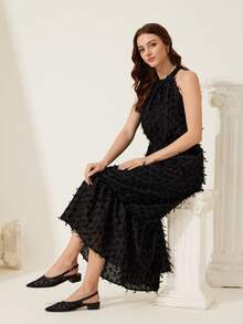 CUCCOO CHICEST 女士优雅百搭舒适黑色网眼蕾丝尖头低跟露跟平底鞋 - 黑色 - 查看 10