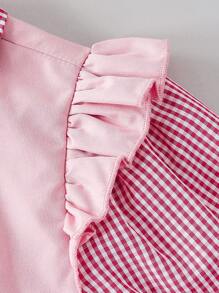 SHEIN 2 件女童甜美格子长袖翻领衬衫和中长 A 字裙套装，适合派对、郊游、学校、通勤、返校季、音乐节、休闲装 - 彩色 - 查看 6