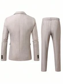 Manfinity Mode 男士商务休闲通勤立领双排扣西装外套和西装裤套装 - 淺灰色 - 查看 2