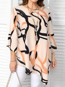 EMERY ROSE Plus Size Round Neck Long Sleeve Allover Print Fashionable Shirt,Fall Clothes - Multicolor - View 6