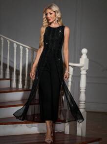 SHEIN Clasi Bộ đồ liền thân xẻ tà không tay thanh lịch dành cho nữ, mùa hè - Nhiều màu - Xem 6