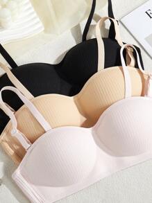 3件套 女童无钢圈薄款可拆卸肩带纯色文胸，适合休闲和运动