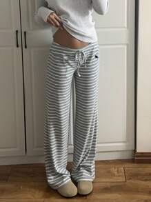 CovetEZ 低腰条纹拉绒抽绳腰部小马印花瑜伽休闲阔腿裤，秋冬