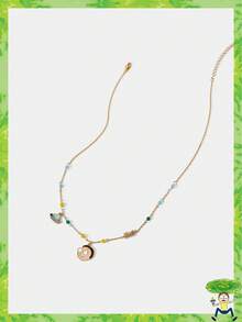 Rick and Morty X SHEIN Fashionable Cartoon Graphic & Planet Pendant Chain Necklace - Gold - View 3