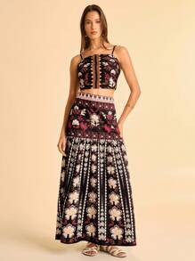 CAJUNI 女士花卉印花百褶裙，时尚度假秋装/动物印花裙 - 彩色 - 查看 6