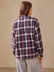 Wildy New Autumn American Country Western Plaid Long Sleeve Shirt, Purple Plaid Button Up Shirt, Western Button Up Shirt, 2000s Country Concert Western Wear Country Teacher - Purple - View 7