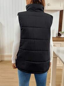 SHEIN 孕妇高领无袖拉链休闲棉服外套，冬季百搭 - 黑色 - 查看 2