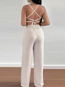 INAWLY 2 pièces Set Top débardeur élégant et casual avec bretelles croisées au dos et pantalon droit