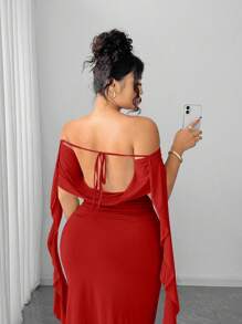 Elenzga Đầm thanh lịch thiết kế ruy băng cỡ lớn - Đỏ - Xem 5