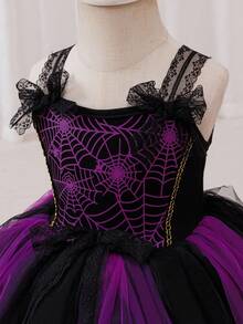 Glamorique Kids Halloween Kids Dress, Partywear, Halloween Children's Ball Dress, Autumn Dress, Elegant Wedding Guest Dress, Outdoor Clothing, Baby Girl Princess Dress, Black Knitted Spider Web Printed Suspender Mesh Dress, Stage Performance, Halloween Costume, Lace Pattern, Birthday Party, Festival COS Huali Dress, Four Seasons Dress Baby Girl Halloween Dress Toddler Halloween Dress Purple And Black Baby Dress Baby Tutu Dress Purple, Halloween Clotheshalloween Costumes Halloween Clothes Fall Winter