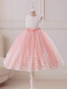 Glamorique Kids Vestido de Tule com Babado de Renda para Menina das Flores, Suave e Doce para Casamento, Festa, Vestido de Princesa - Rosa chiclete - Visão 3