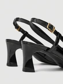 SheIn MOD كعب عالي بكعب سميك مفتوح للنساء بطراز فرنسي جديد صيف 2025، أسود وجذاب بتصميم أنيق وذو أصبع مدبب - الأسود - مشاهدة 4