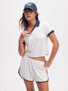 Eassivo Eassivo Áo thun polo thể thao tay ngắn Colorblock dành cho nữ, mùa hè - trắng - Xem 1