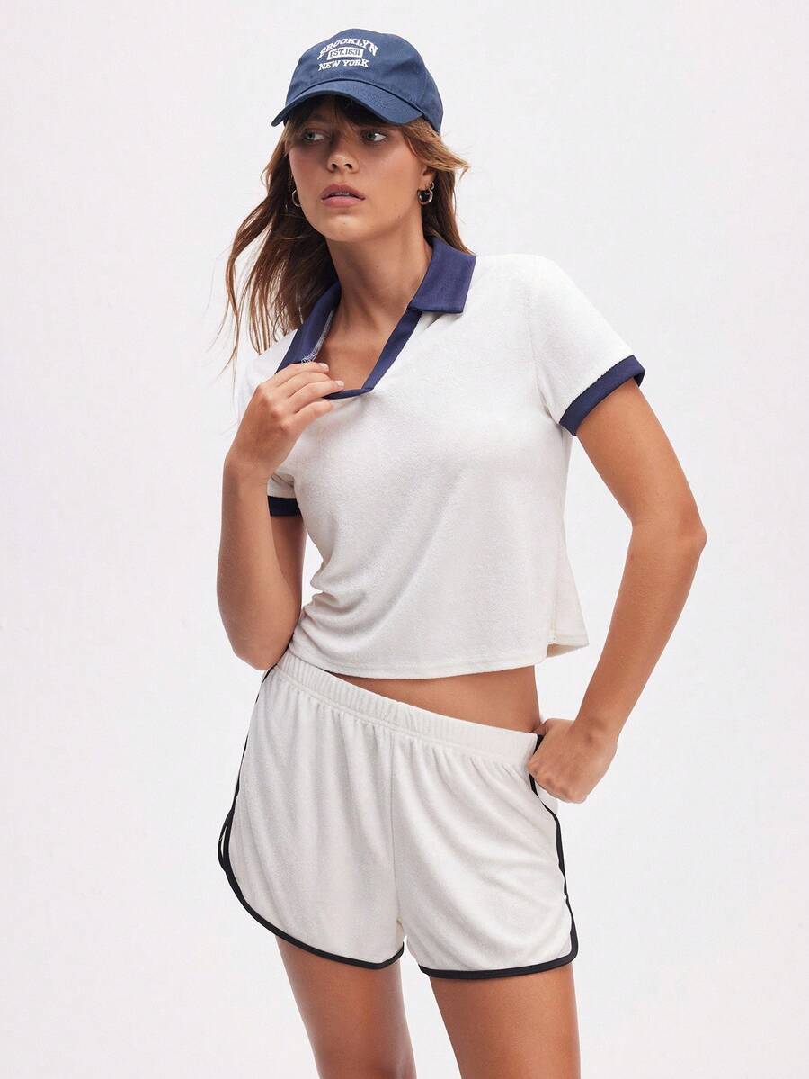 Eassivo Eassivo Áo thun polo thể thao tay ngắn Colorblock dành cho nữ, mùa hè - trắng - Xem 1