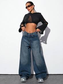 EURMUSE QUẦN JEAN NỮ ỐNG RỘNG EO VỪA - Rửa trung bình - Xem 5