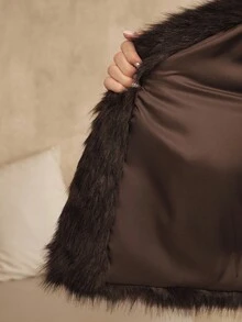 Anewsta 女士时尚仿毛领长款开衫外套，适合外出、优雅、圣诞节、派对 - 棕色 - 查看 8