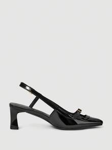 SheIn MOD كعب عالي بكعب سميك مفتوح للنساء بطراز فرنسي جديد صيف 2025، أسود وجذاب بتصميم أنيق وذو أصبع مدبب - الأسود - مشاهدة 1